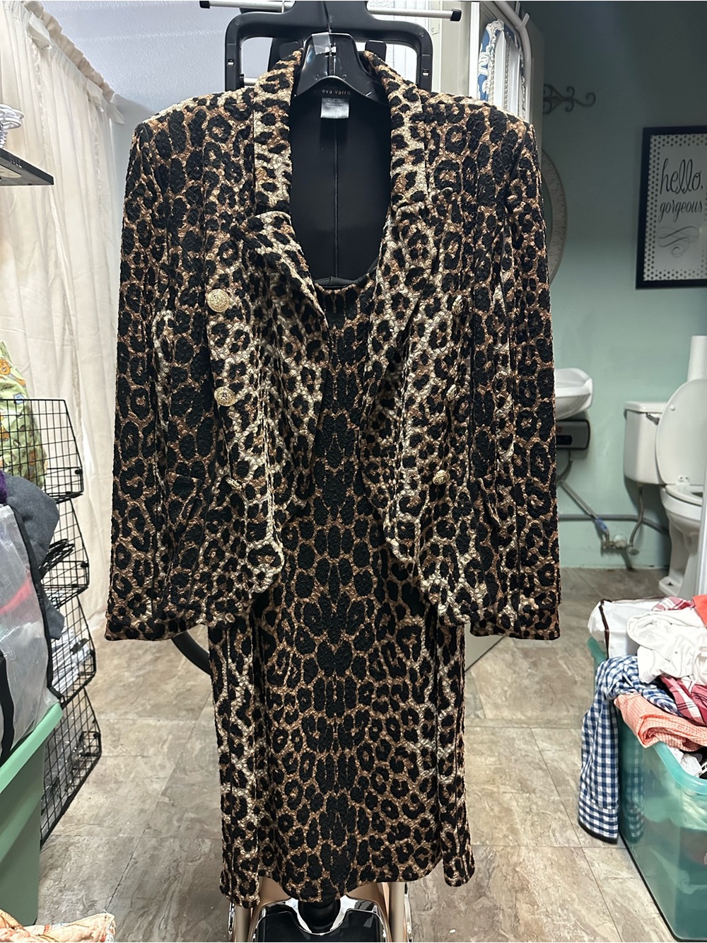 eva varro Leopard Print Velvet Blazer & Dress Set - Black & Brown